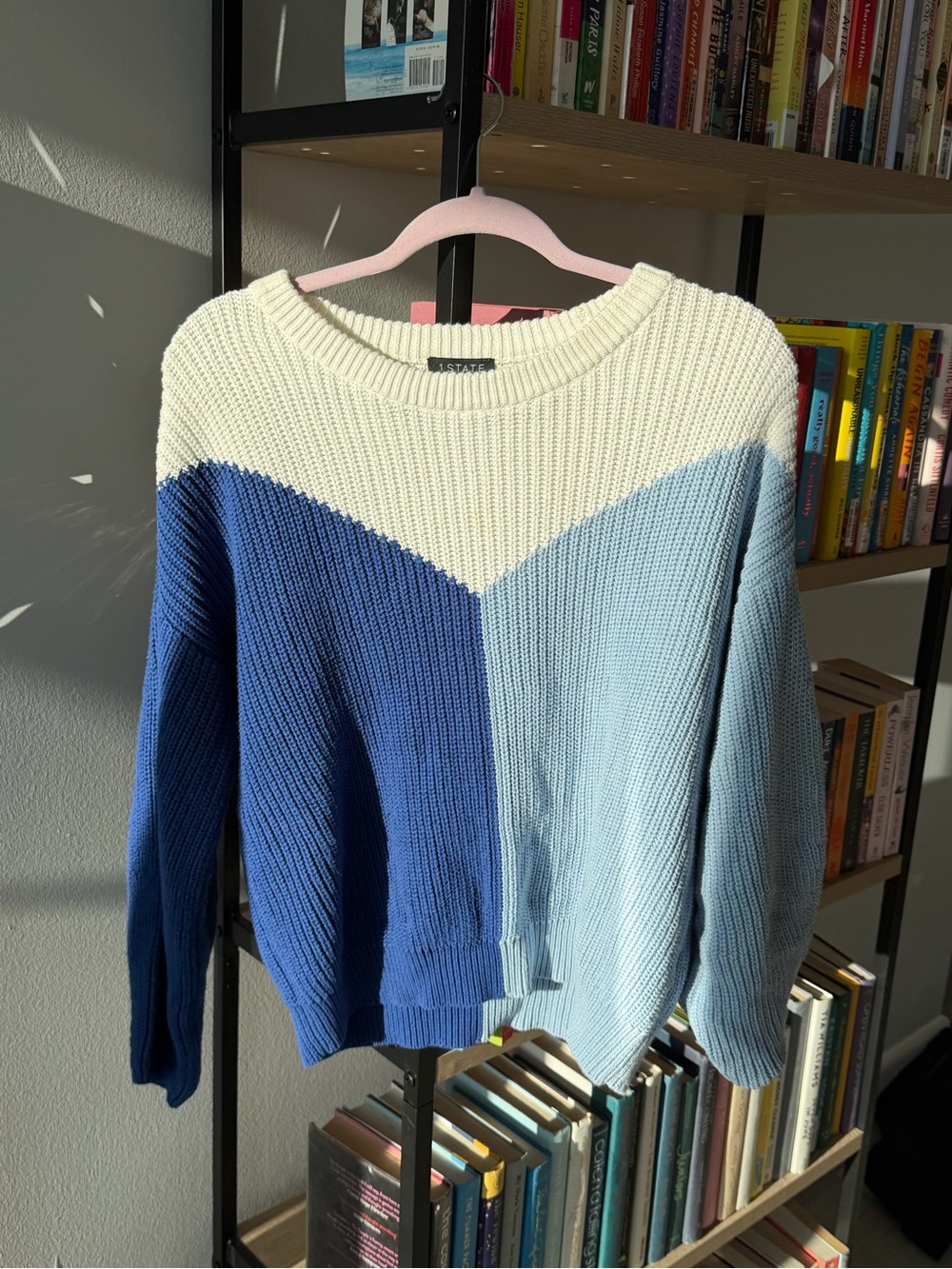 1. State Colorblock Crewneck Sweater in Navy, Light Blue & Cream